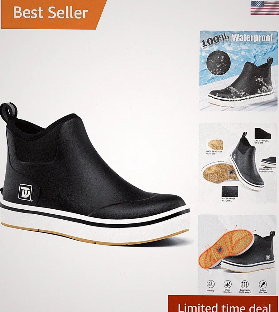 Mens Deck Boots, Waterproof Rubber Fishing Rain Boots, Anti-slip Short Ankle...