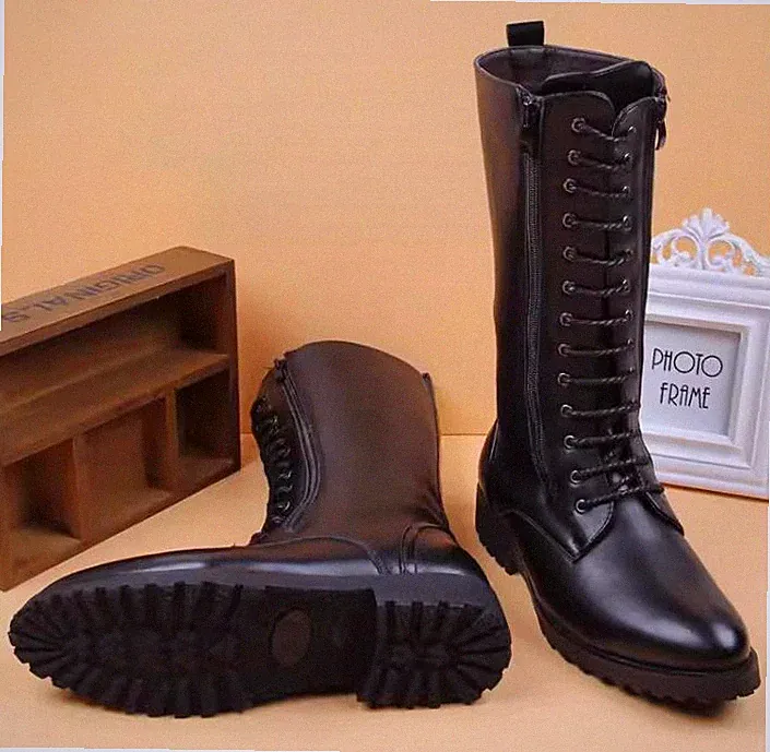 Mens Fashion Knee High Boots Chukka Pointy Toe British Style Zip Outdoor Shoes