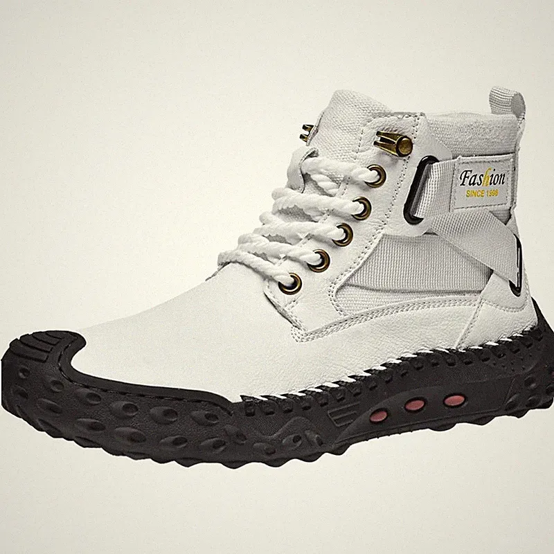Mens Fashion Outdoor Hiking Shoes Anti-Slip High-Top Work Shoes Lace-Up Sneakers