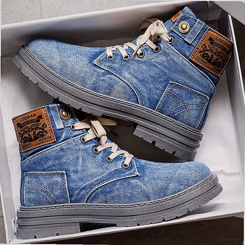 Mens High-top Denim Boots Casual Sports Fashion Hiking Walking Motorycycle Shoes