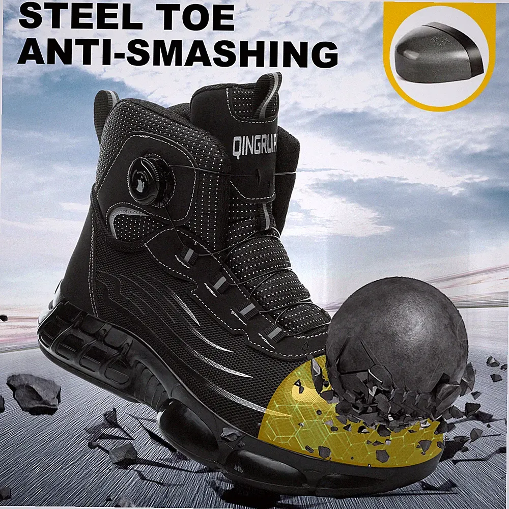 Mens High Top Lace-free Boots Soft Sole Anti-smash Puncture Resistant Work Shoes