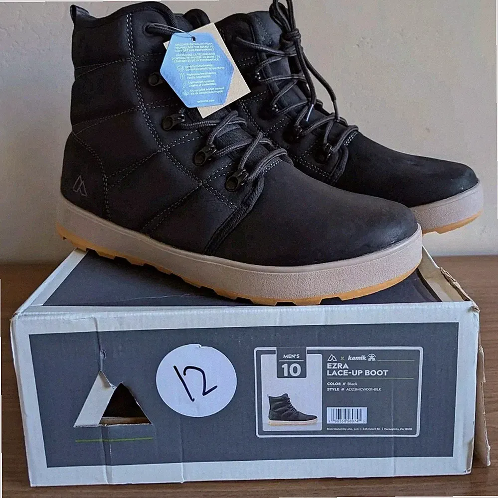 Mens Kamik Ezra Winter Outdoor Lace Up Boots Alpine Design Vibram Black Sz 10