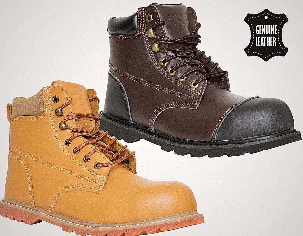 Mens Leather Steel Toe Cap Ankle Safety Work Boots Lace Up Slip Resistant Shoes