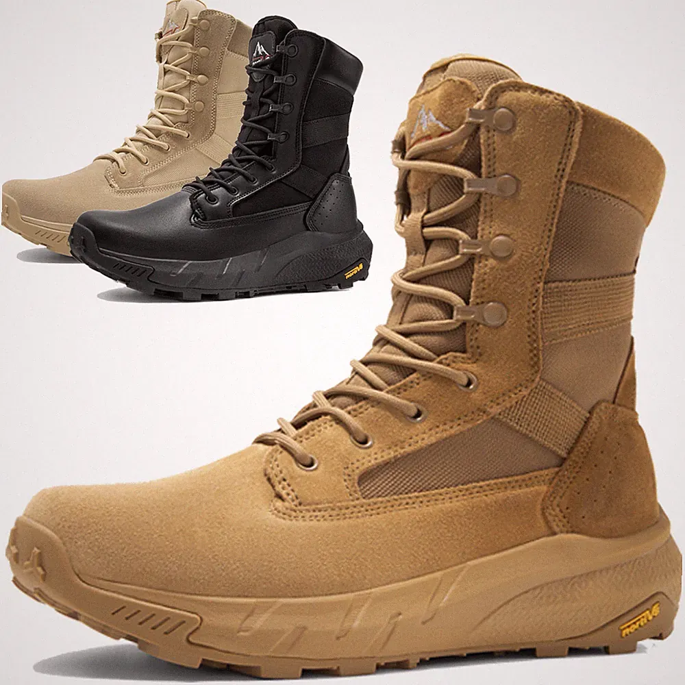 Mens Military Boots Tactical Boots 8 inches Hiking Side Zipper Combat Boots