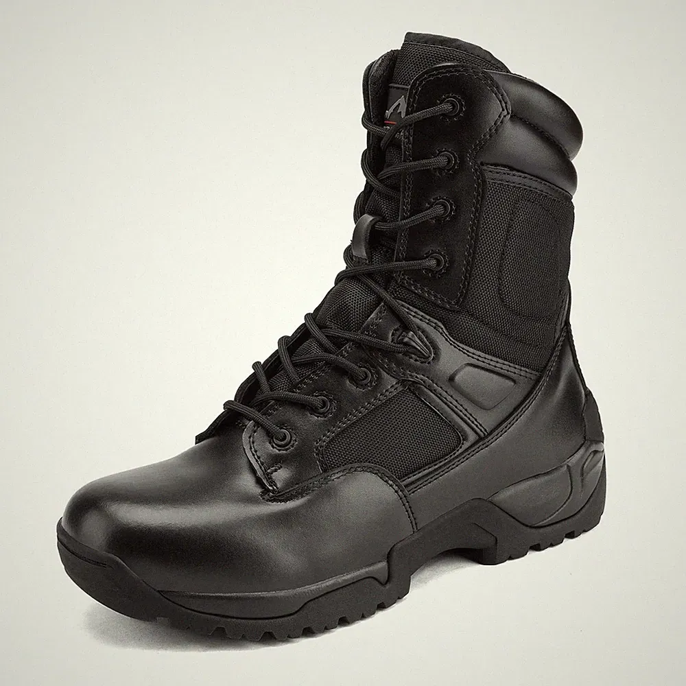 Mens Military Tactical Work Boots Hiking Side Zip Leather Outdoor Motorcycle...