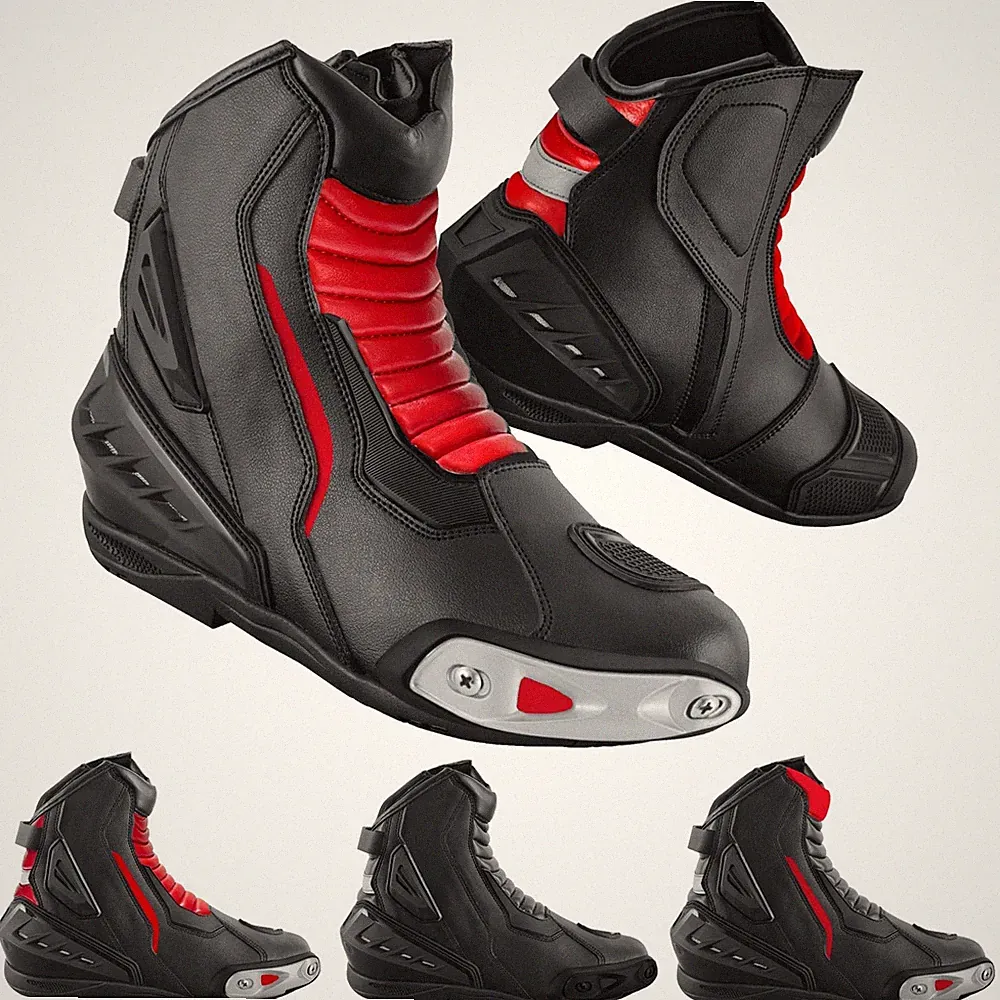 Mens Motorcycle Leather Boots - Anti-Slip, CE Approved, Ankle Support, Size 11