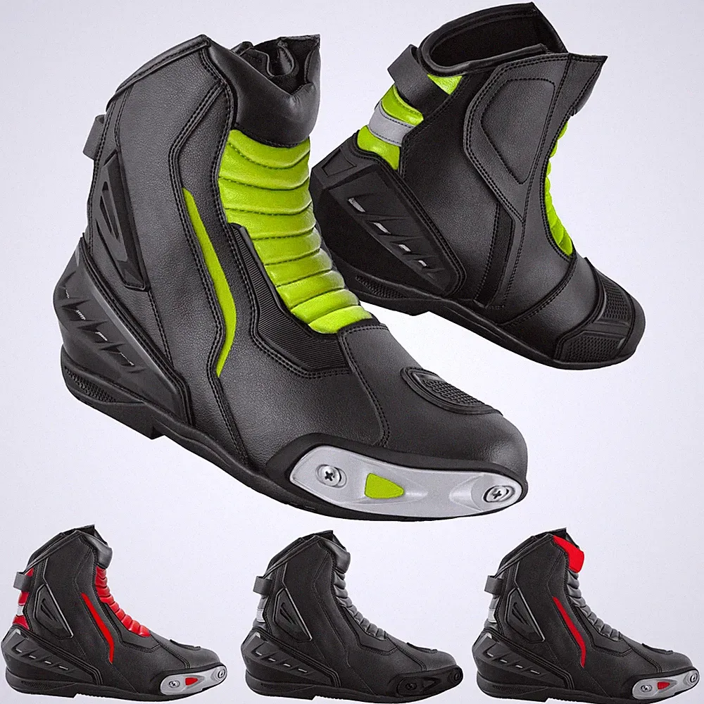 Mens Motorcycle Leather Boots - Anti-Slip, CE Approved, Ankle Support, Size 14