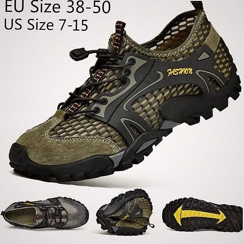 Mens Outdoor Sneakers Water Shoes Mesh Breathable Slipon Flats Hiking Casual NEW