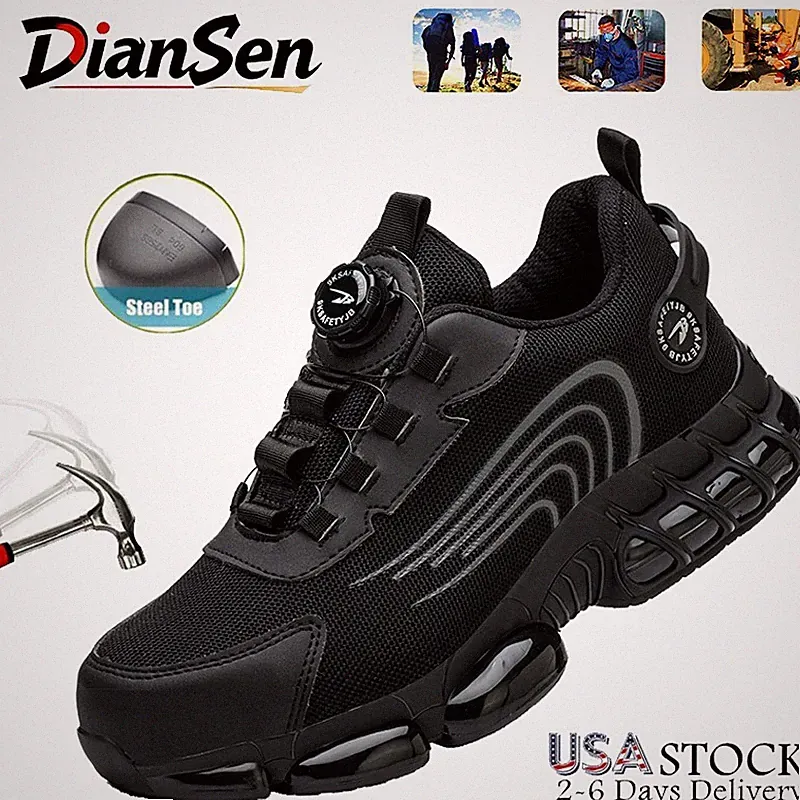 Mens Rotary Button Work Boots Steel Toe Safety Shoes Indestructible Hiking Boots