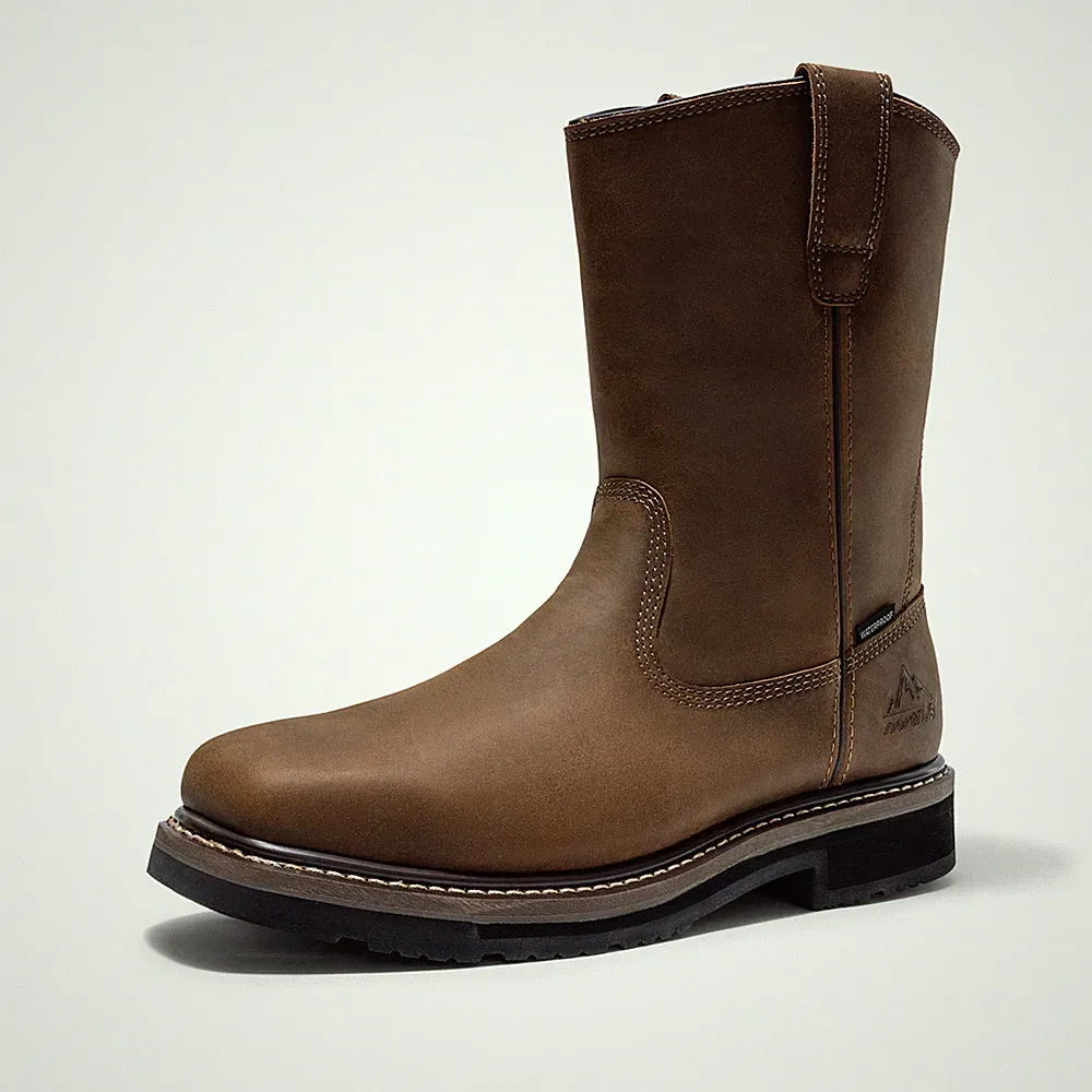 Mens Steel Toe Boots Waterproof Western Cowboy Pull On Farm Wellington Boots