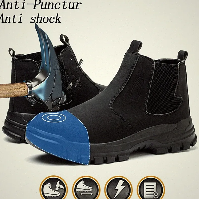 Mens steel toe work boots all-season outdoor Waterproof boot Indestructible sole