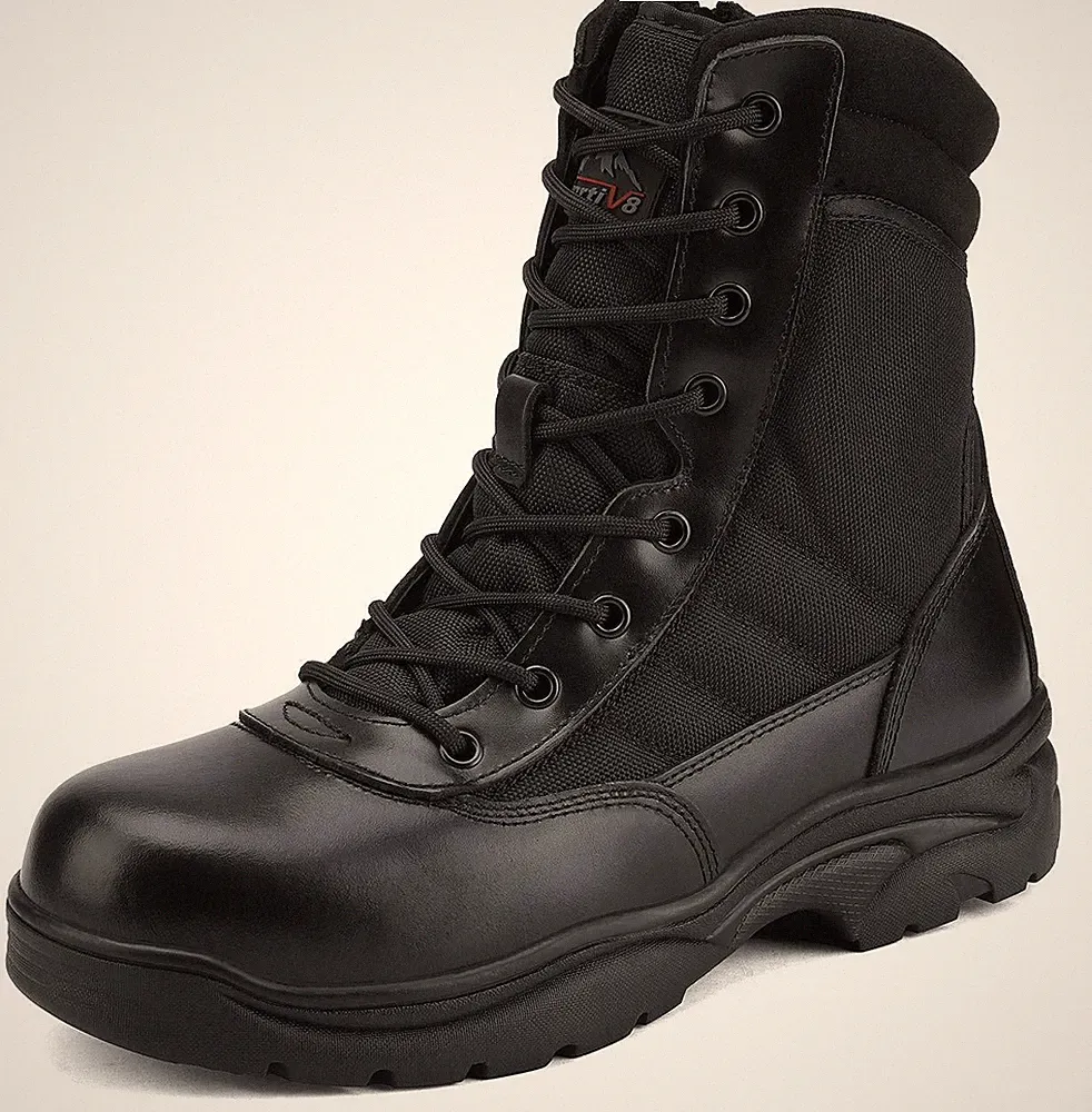 Mens Steel Toe Work Boots Side Zip Outdoor Hiking Military Tactical Combat Shoes