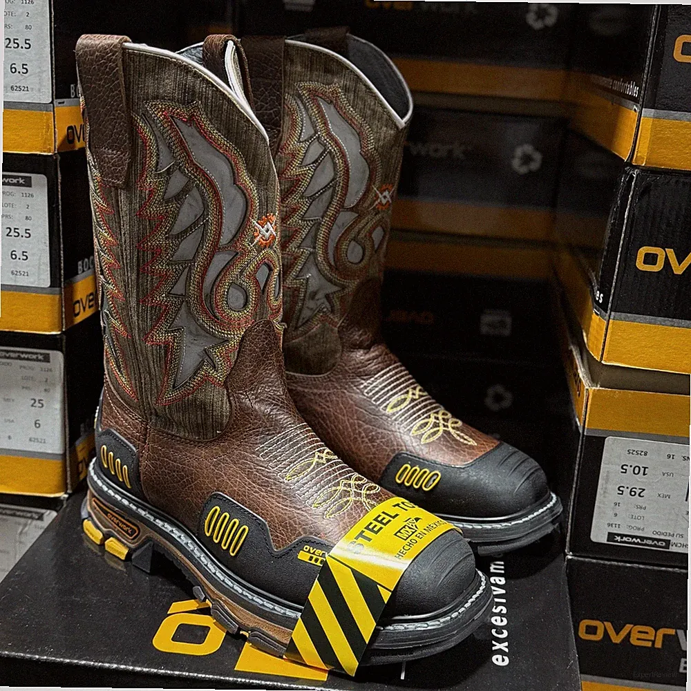 MENS STEEL TOE WORK BOOTS WITH SQUARE TOE WESTERN RANCH HEAVY DUTY CAFE BOTAS