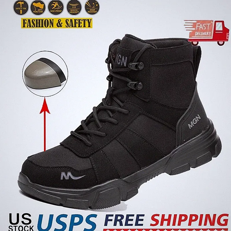 Mens Steel Toe Work Boots Work Shoes Comfortable Anti-Punctur Hiking Boots