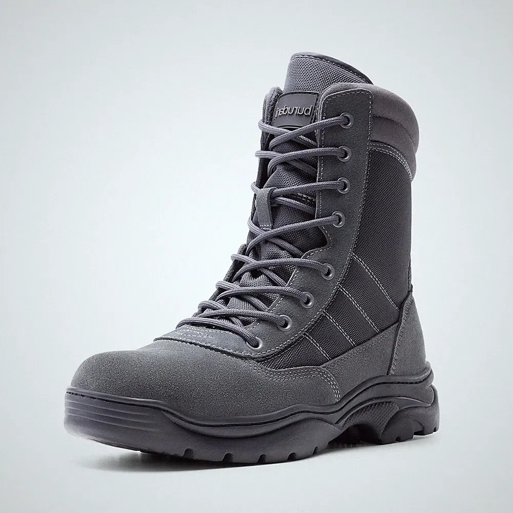 Mens Tactical Work Boots Military Combat Boots Side Zip Lace Up Outdoor Boots