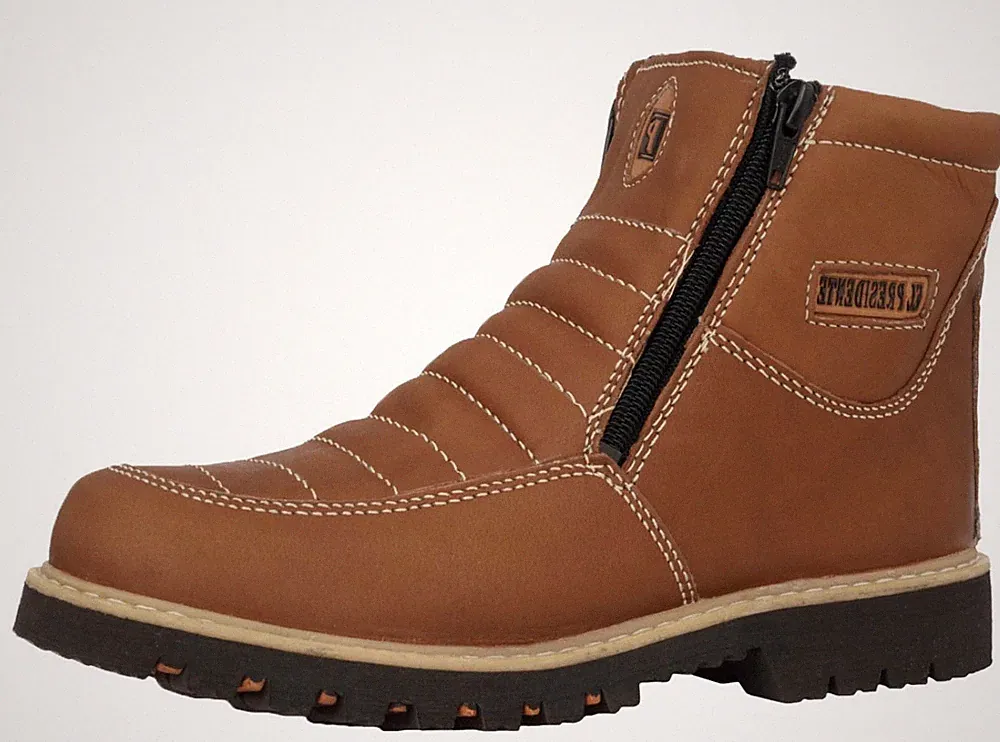 Mens Tan Work Boots Rubber Sole Slip Resistant Shoes Zip Up