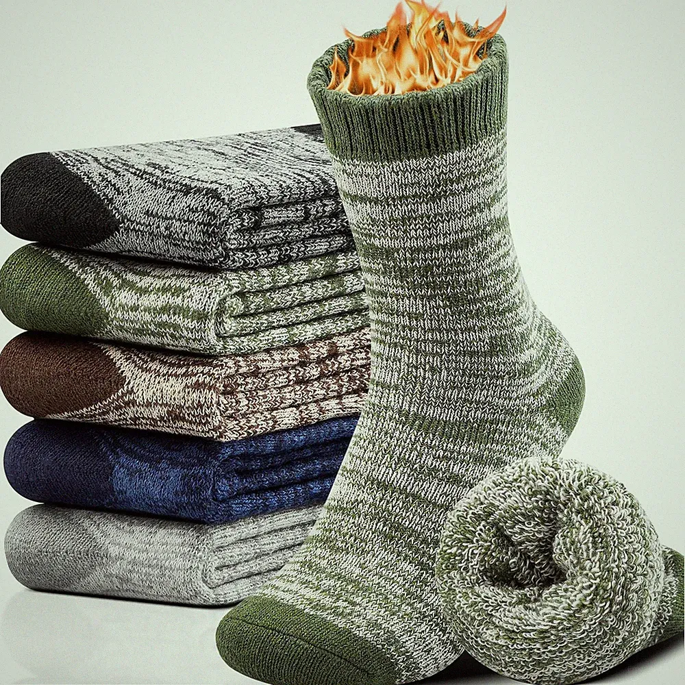 Mens Thick Wool Socks 5 Pairs, Warm Winter Fuzzy, Hiking, Moisture Wicking