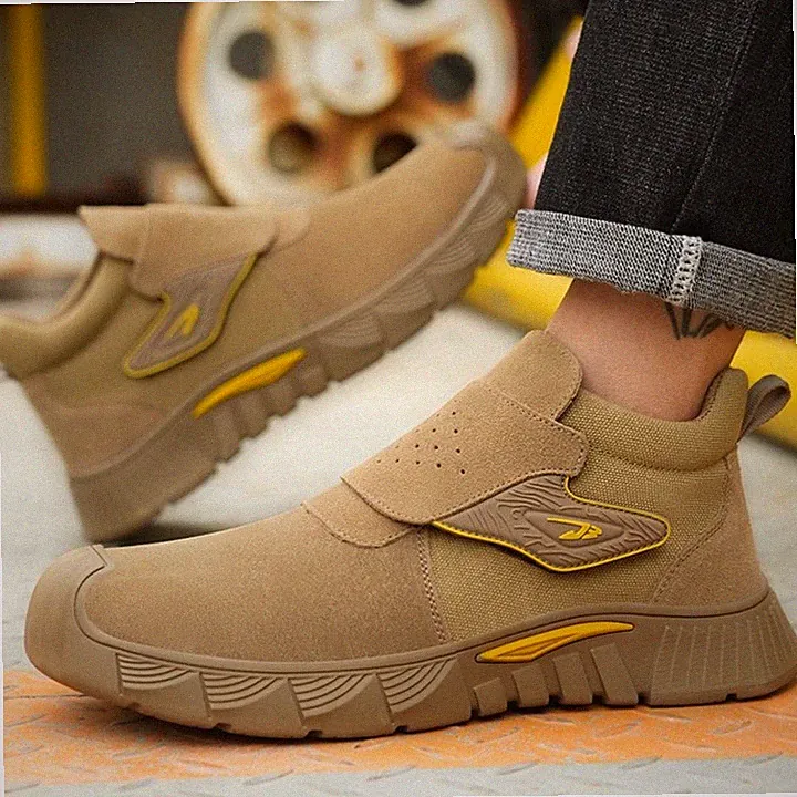 Mens Welding Shoes Safety Shoes Steel Toe Cap Work Boots Slip On Shoes Brown US