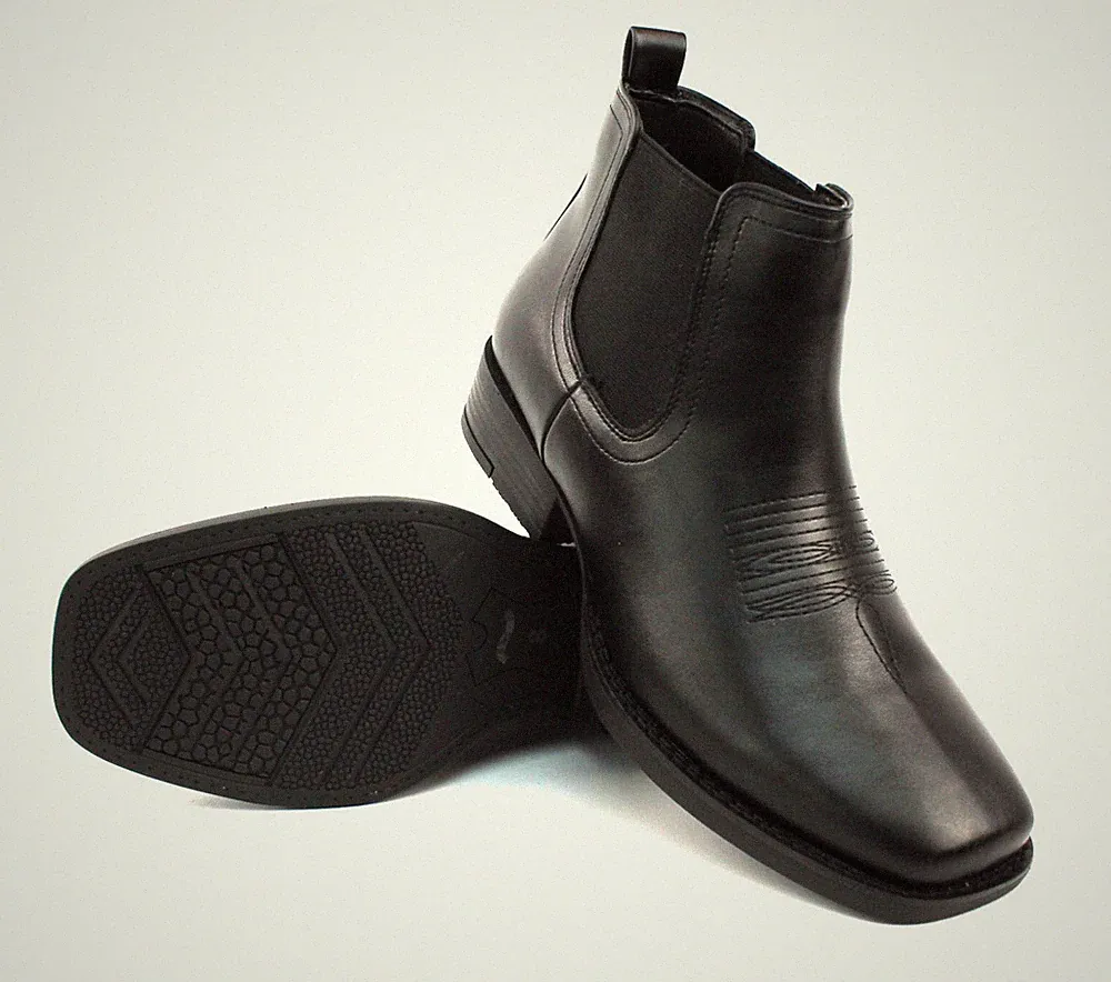 Mens Western Black Square Toe Chelsea Cowboy Ankle Dress Boots Leather AZAR MAN