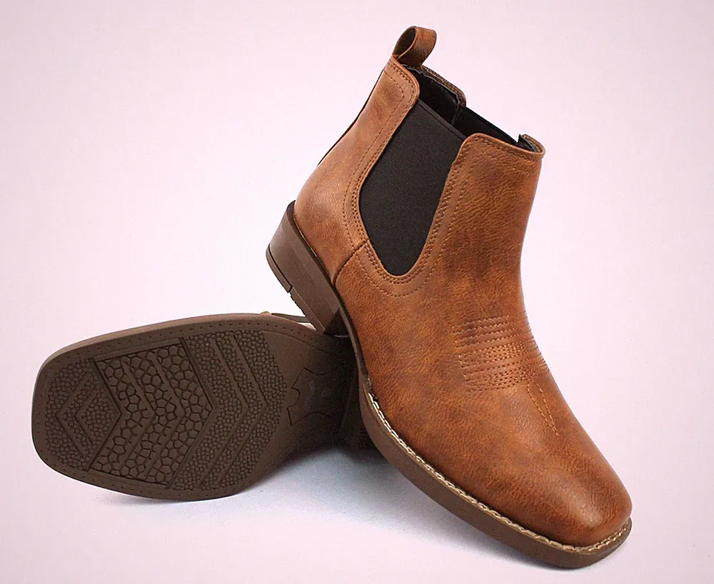 Mens Western Brown Square Toe Chelsea Cowboy Ankle Dress Boots Leather AZAR MAN