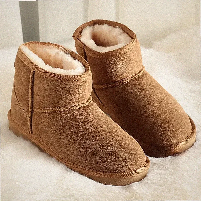 Mens Winter Snow Boots Sheepskin Fur Lined Short Ankle Warm Shoes Size 8