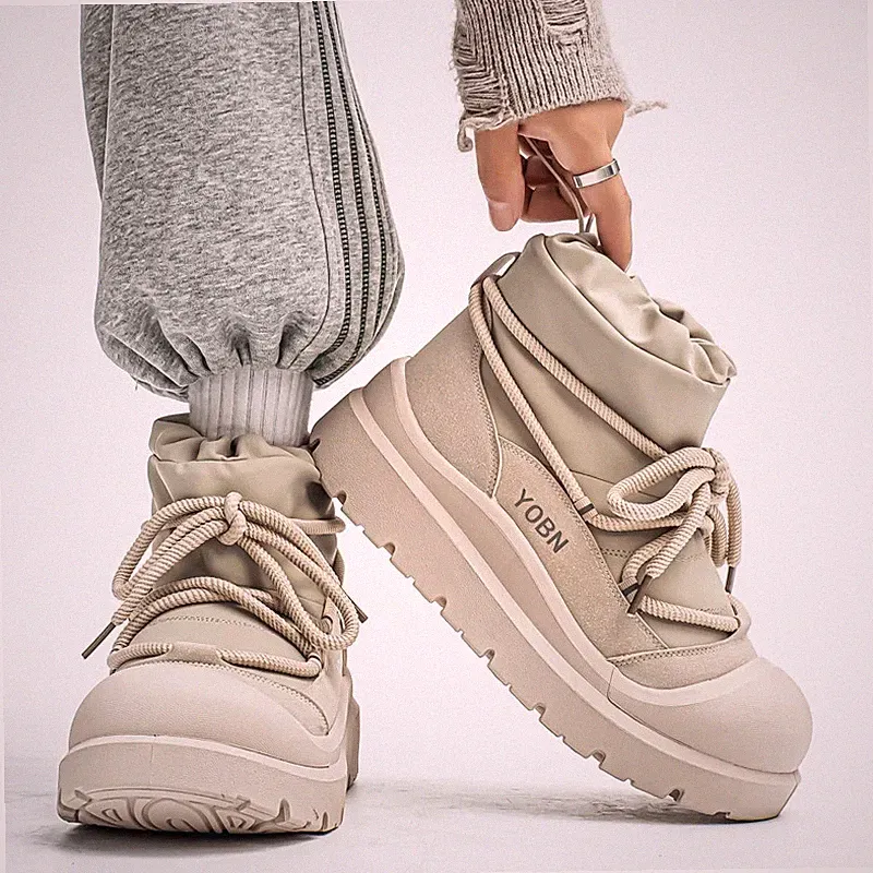 Mens Winter Snow Boots Warm Anti Slips Plush Sneakers Thick Sole Hiking Sneakers