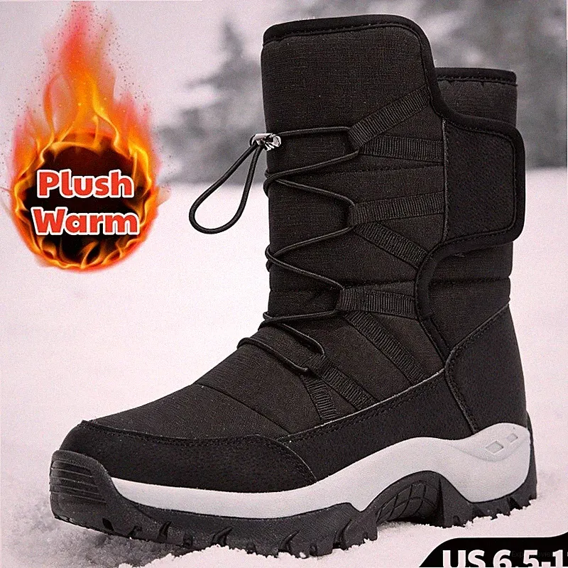Mens Winter Warm Snow Boots Outdoor Mid-calf Causal Boots Thick Bottom Anti Slip