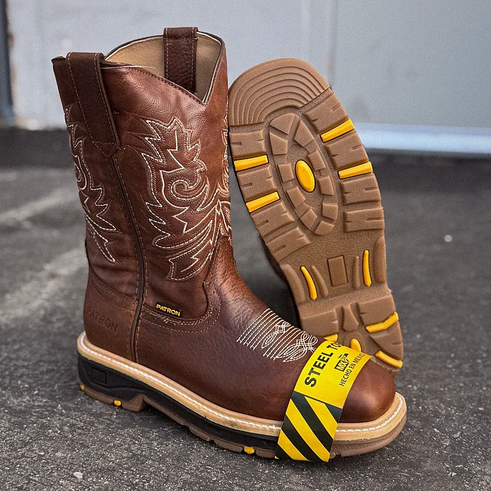 MENS WORK BOOTS DURABLE SOLES FULL GRAIN LEATHER STEEL TOE BULL FIGHT OCRE BOTA