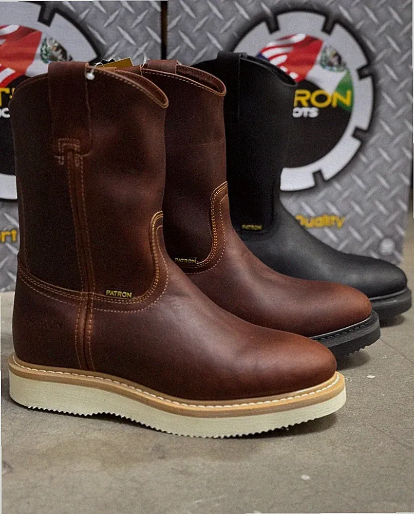 MENS WORK BOOTS GENUINE LEATHER ROBLE DUAL SOLE PATRON PULL UP BOTAS DE TRABAJO