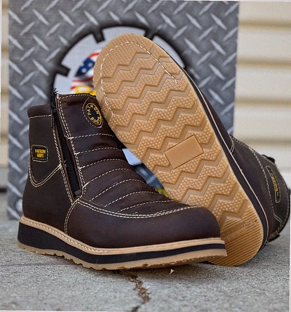 MENS WORK BOOTS LEATHER ZIP UP SAFETY SOFT TOE OIL RESISTANT SUPER LIGHT WEIGHT.
