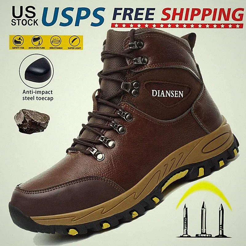 Mens Work Boots Slip Resistant Anti Shock Indestructible Steel Toe Boots Hiking