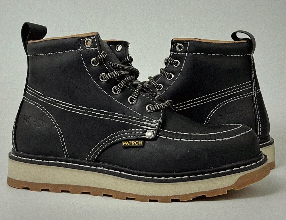 MENS WORK BOOTS SOFT TOE AND MOC TOE GENUINE LEATHER LACE UP SAFETY 514 BLACK