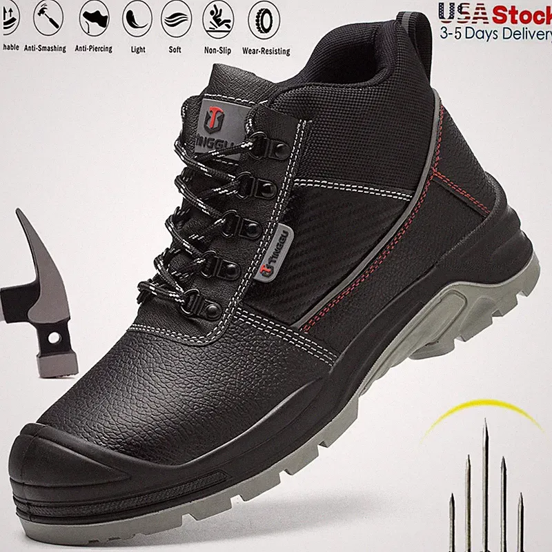 Mens Work Boots Steel Toe Waterproof Safety Shoes Indestructible Non Slip Boots