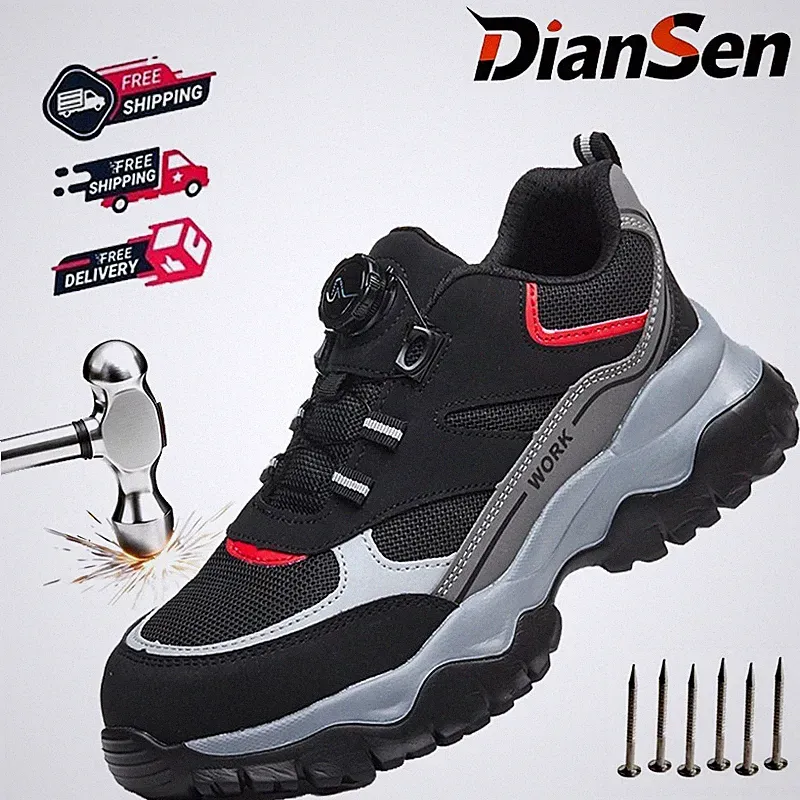 Mens Work Shoes Steel Toe Boots Rotary Button Anti-smash Hiking Boots Size 8-12