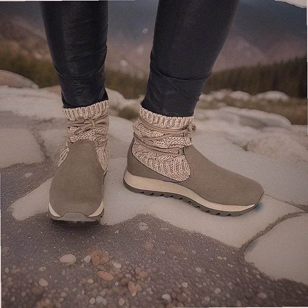 Merrell Alpine Pull On Brindle Vegan Leather Knit Snow Boots Women’s Size 7.5