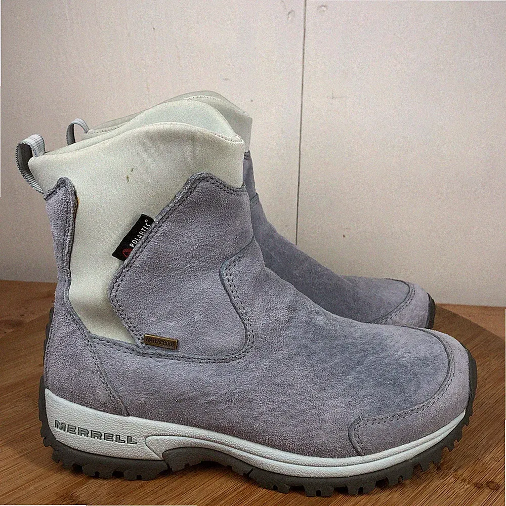 Merrell Boots Womens 7 Tundra Waterproof Blue Polartec Pull On Hiking Shoes