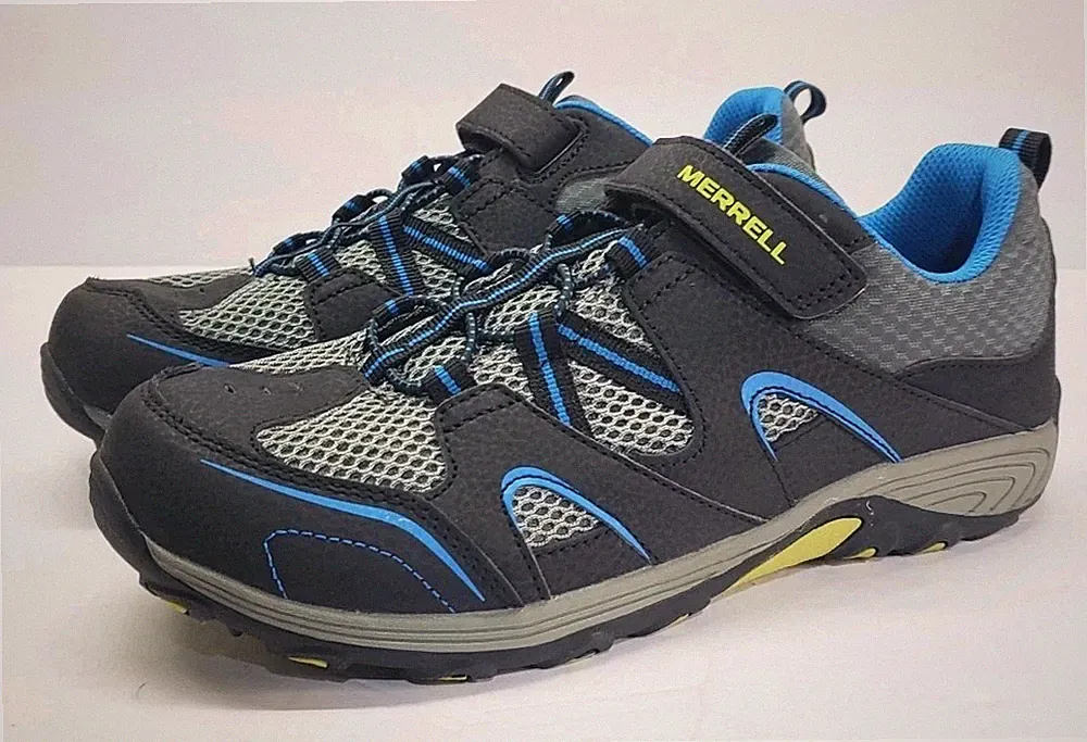 Merrell Boys Trail Chaser Hiking Shoes Black Blue MK261971 Leather Hook Loop 7 W