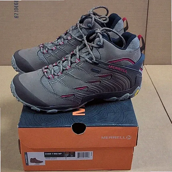 MERRELL Chameleon 7 Mid WP Womens 9.5 Trail Hiking/Backpacking Boots Stone NEW