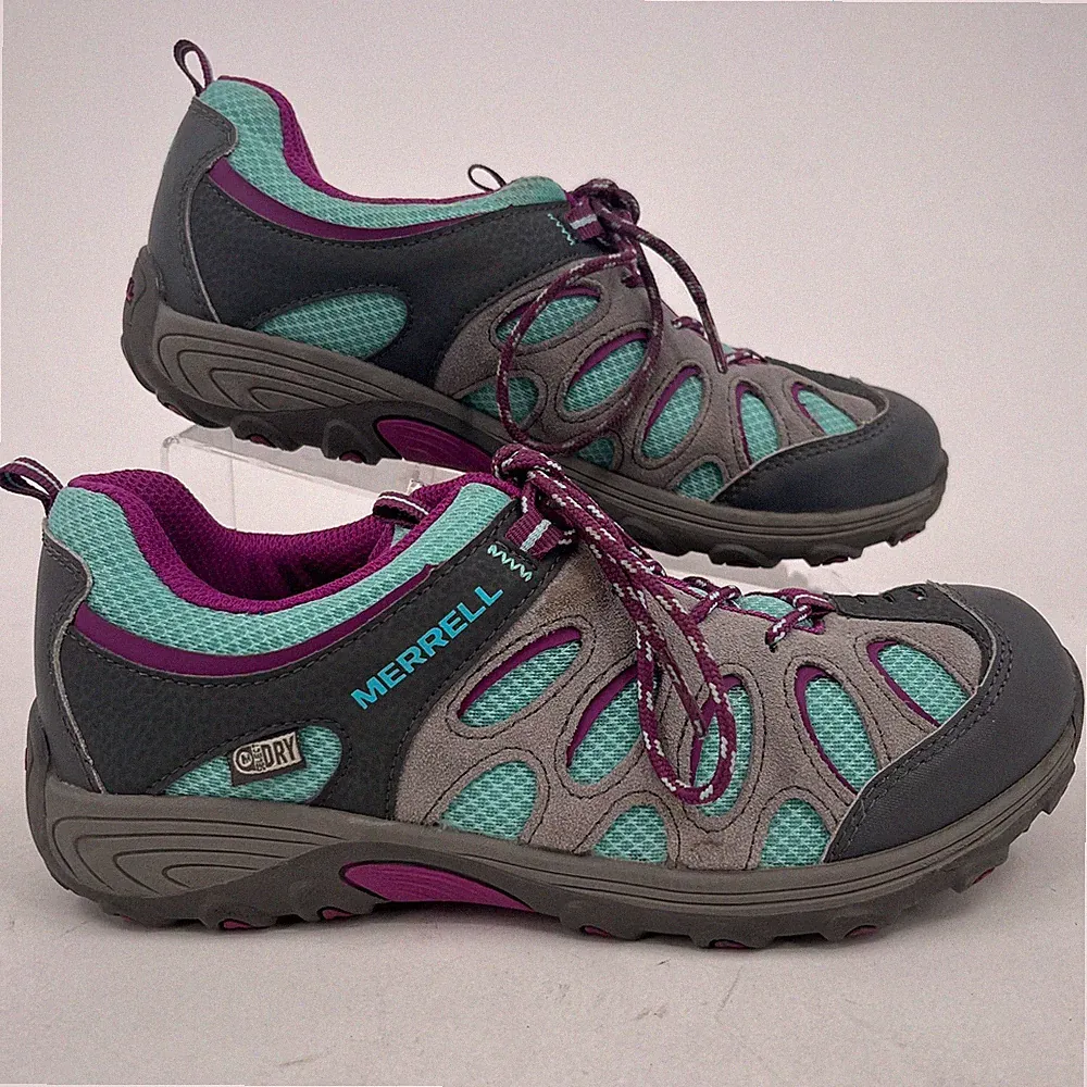 Merrell Chameleon Hiking Shoes WOMENS Gray Teal Purple Leather Lace Up SIZE 5