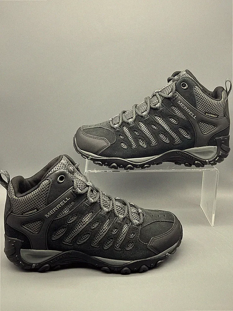 Merrell Crosslander 2 Men’s 7 Women’s 8.5 Mid WP Black Grey Hiking Shoes Boots