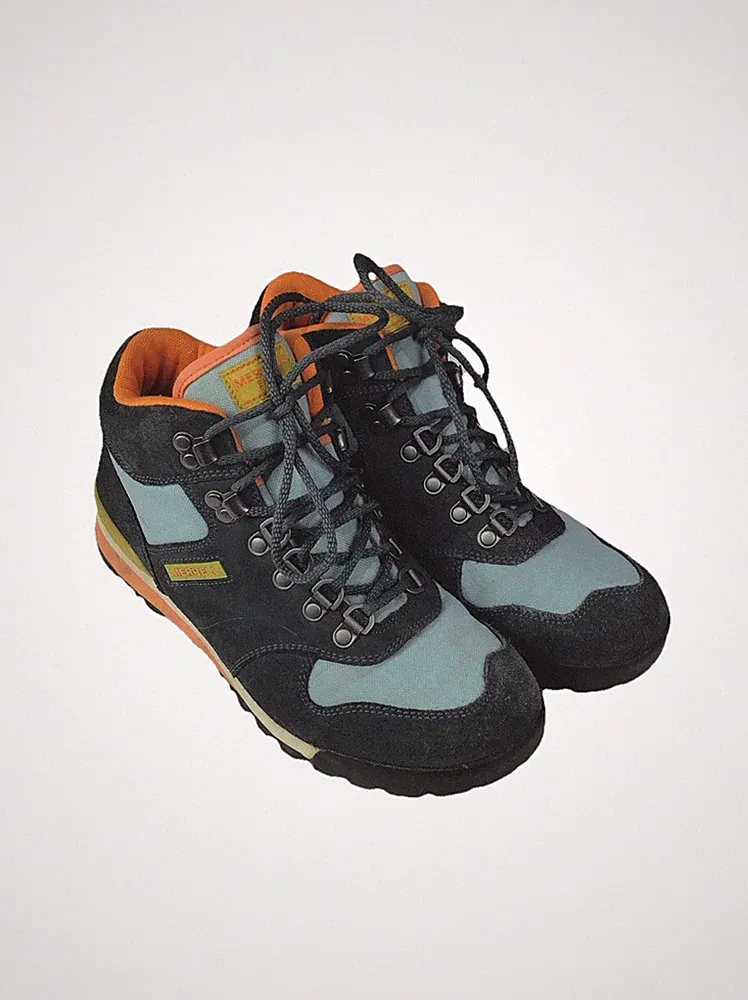 Merrell Eagle Women's 8 Hiking Shoes Green Orange Suede Leather Athletic Sneaker