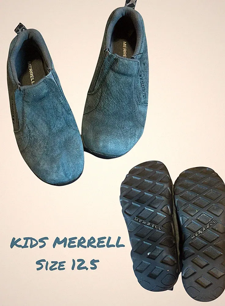 Merrell Jungle Moc Kids Slip On Shoe Youth 12.5 M Blue Suede Leather Boys Girls