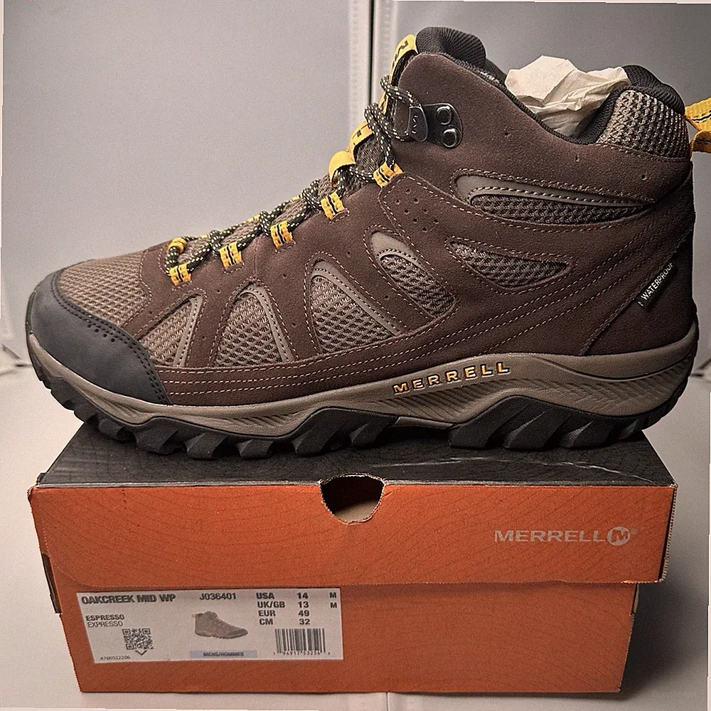 Merrell Men's Oakcreek Mid WP Waterproof J036401 Hiking Boots Size 14 M - New