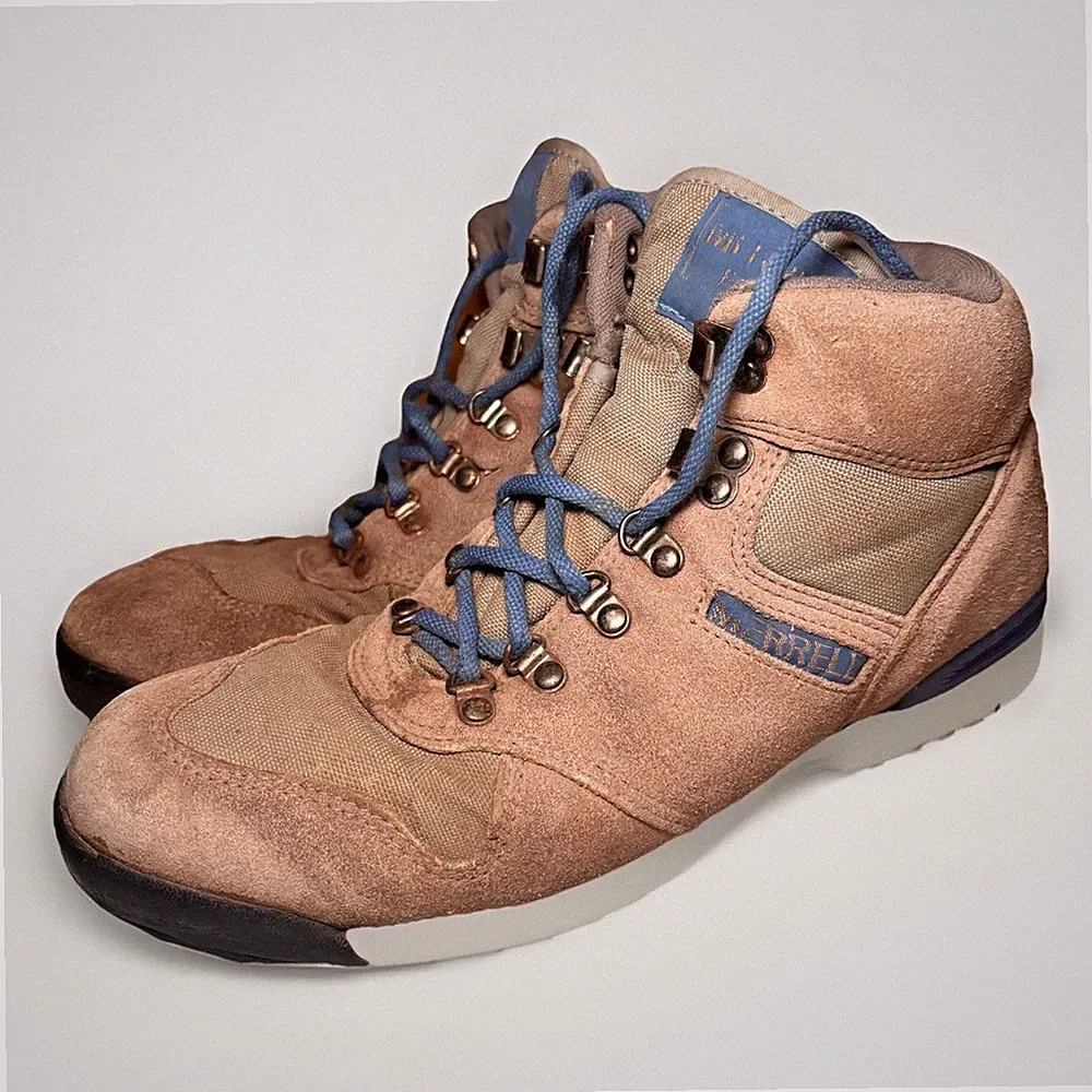 Merrell Mens Hiking Boots Size 8 Tan Suede Outdoor Trail Shoes Air Cushion