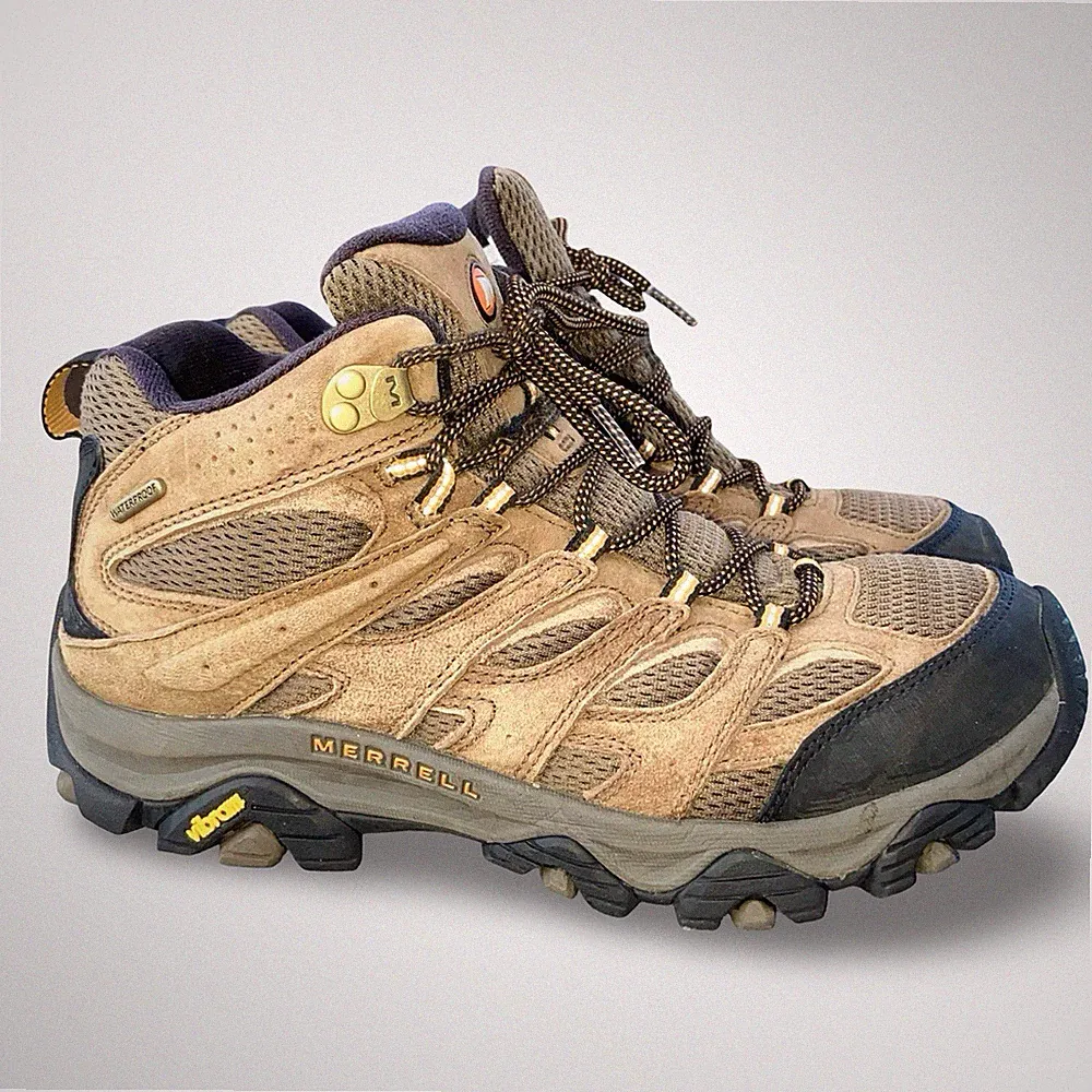 Merrell Moab 3 Mid Waterproof Hiking Boots Mens 8.5 Wide Brown Vibram Trail Shoe