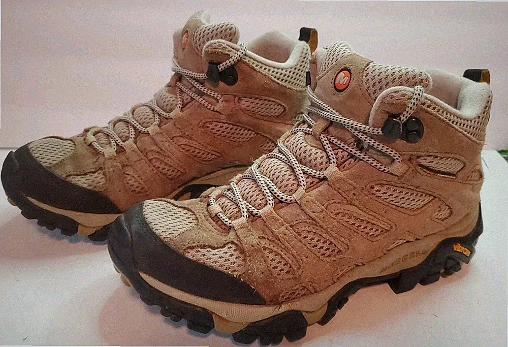 Merrell Moab Mid Hiking Boots Womens 8 Taupe Vibram Sole Trail Shoes