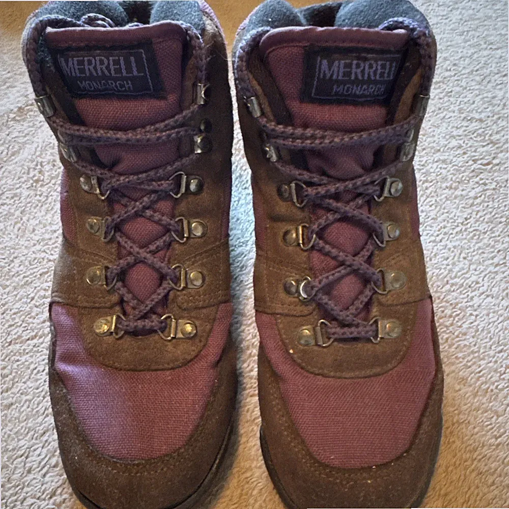 Merrell Monarch Women's Hiking Boots Sz 7 M Brown Purple Suede Mesh Ankle Shoes