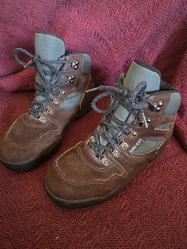 Merrell Nova GTX Gore-Tex Shoes Brown Green Suede Hiking Trail Boots Sz 8M