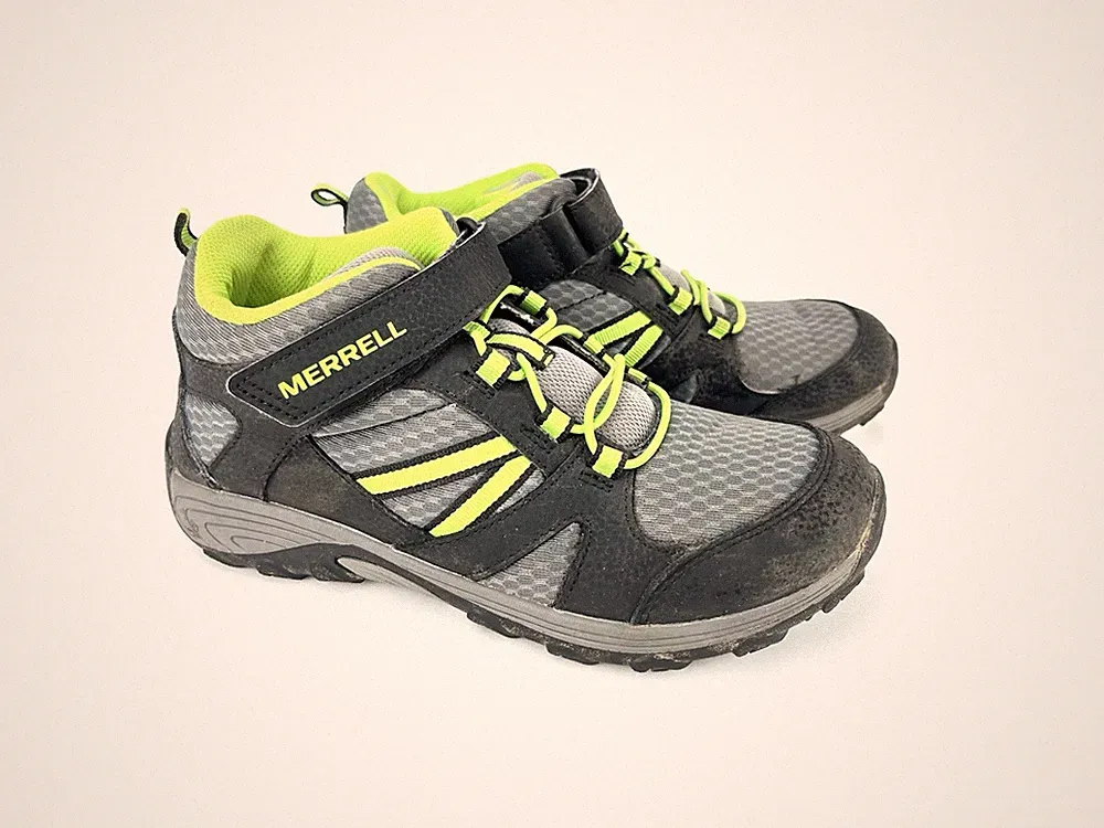 Merrell Outback Mid Sneakers Kids 4.5 Gray Green Leather Hiking Shoes MK262028