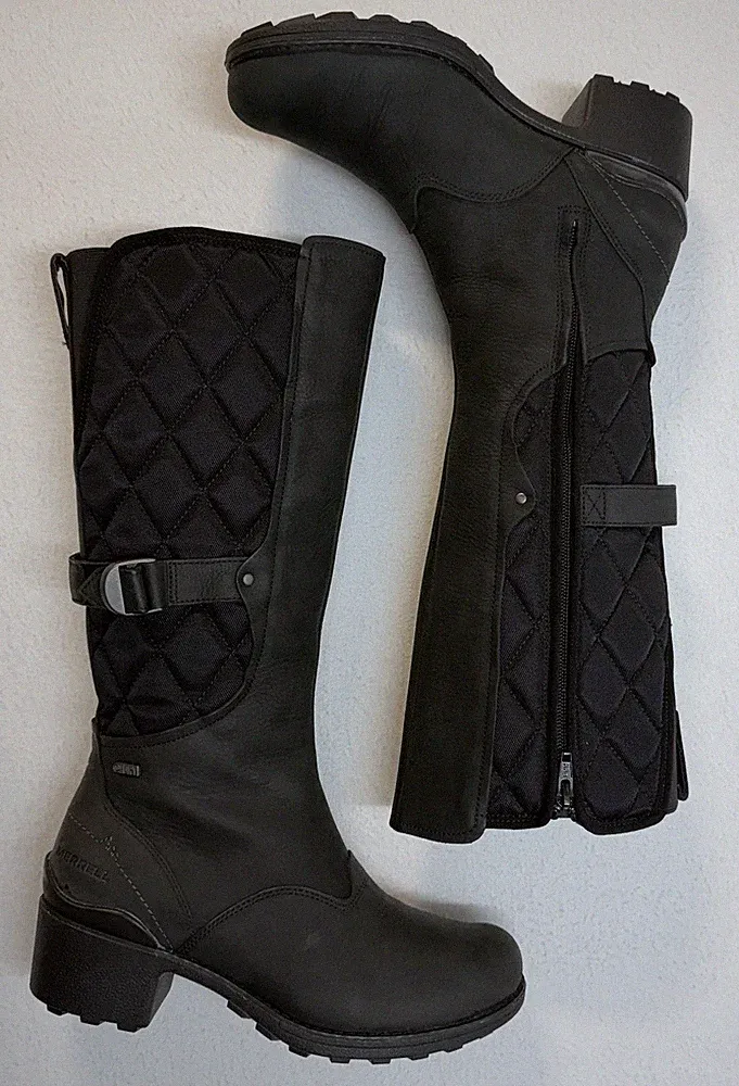Merrell Sz 8 Chateau Tall Pull Waterproof Winter Snow Boots Insulated Black EUC